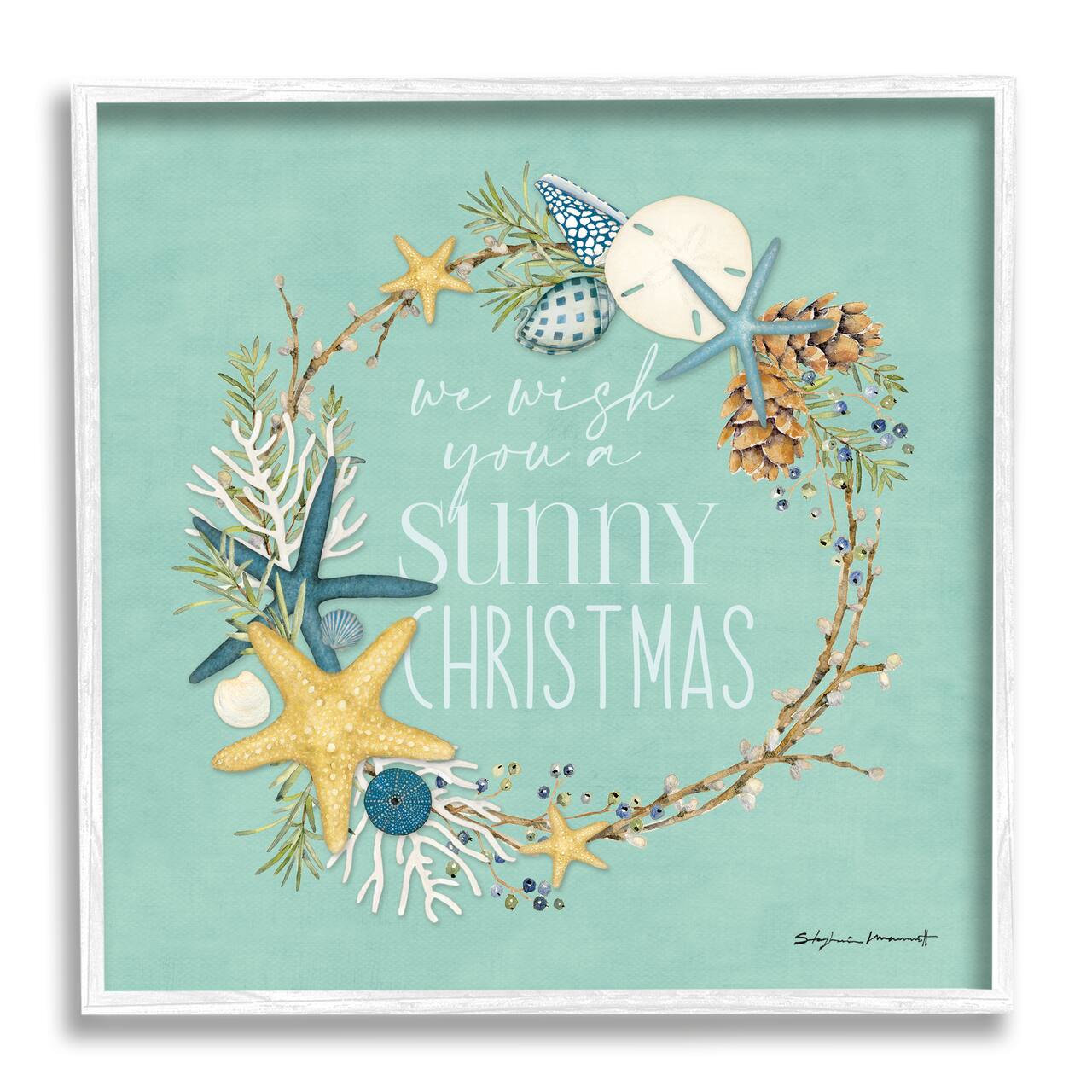 Stupell Industries Wish You A Sunny Christmas Wreath Framed Giclee Art